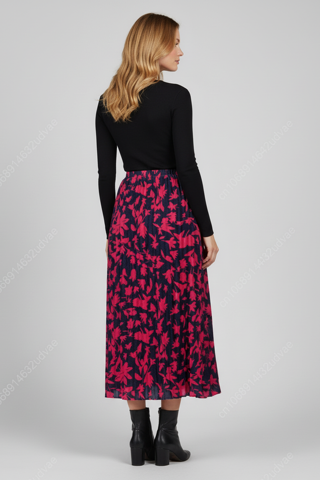 Jupe Longue Plissée Fleurie Fluide Femme