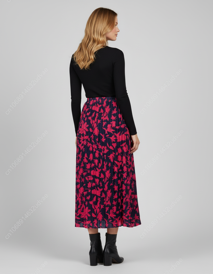 Jupe Longue Plissée Fleurie Fluide Femme