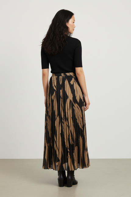 Jupe Longue Plissée Motif Abstrait Chic