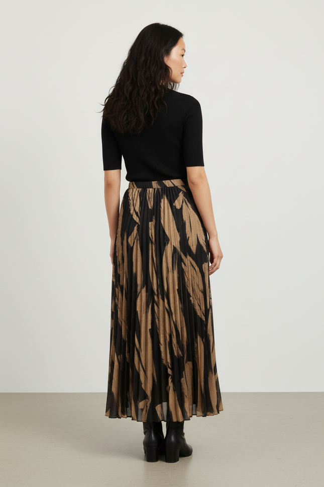 Jupe Longue Plissée Motif Abstrait Chic