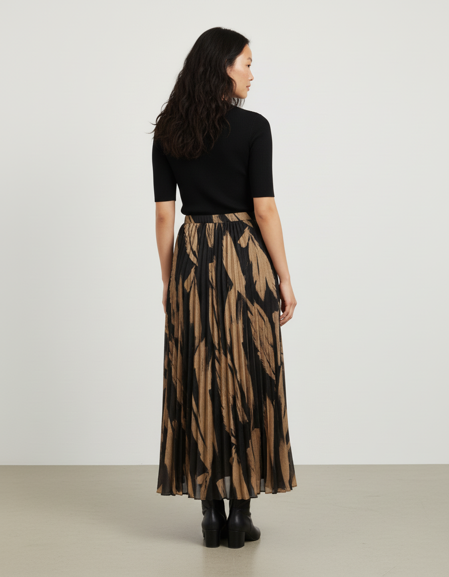 Jupe Longue Plissée Motif Abstrait Chic
