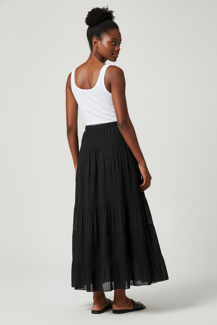 Jupe Longue Noire Plissée Fluide Femme