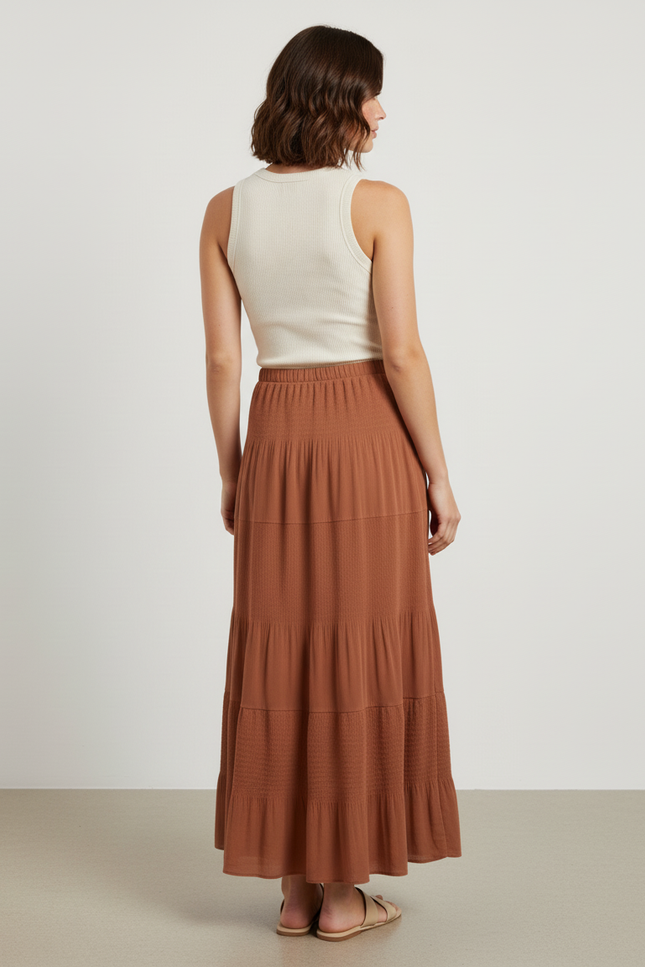 Jupe Longue Marron Étagée Fluide