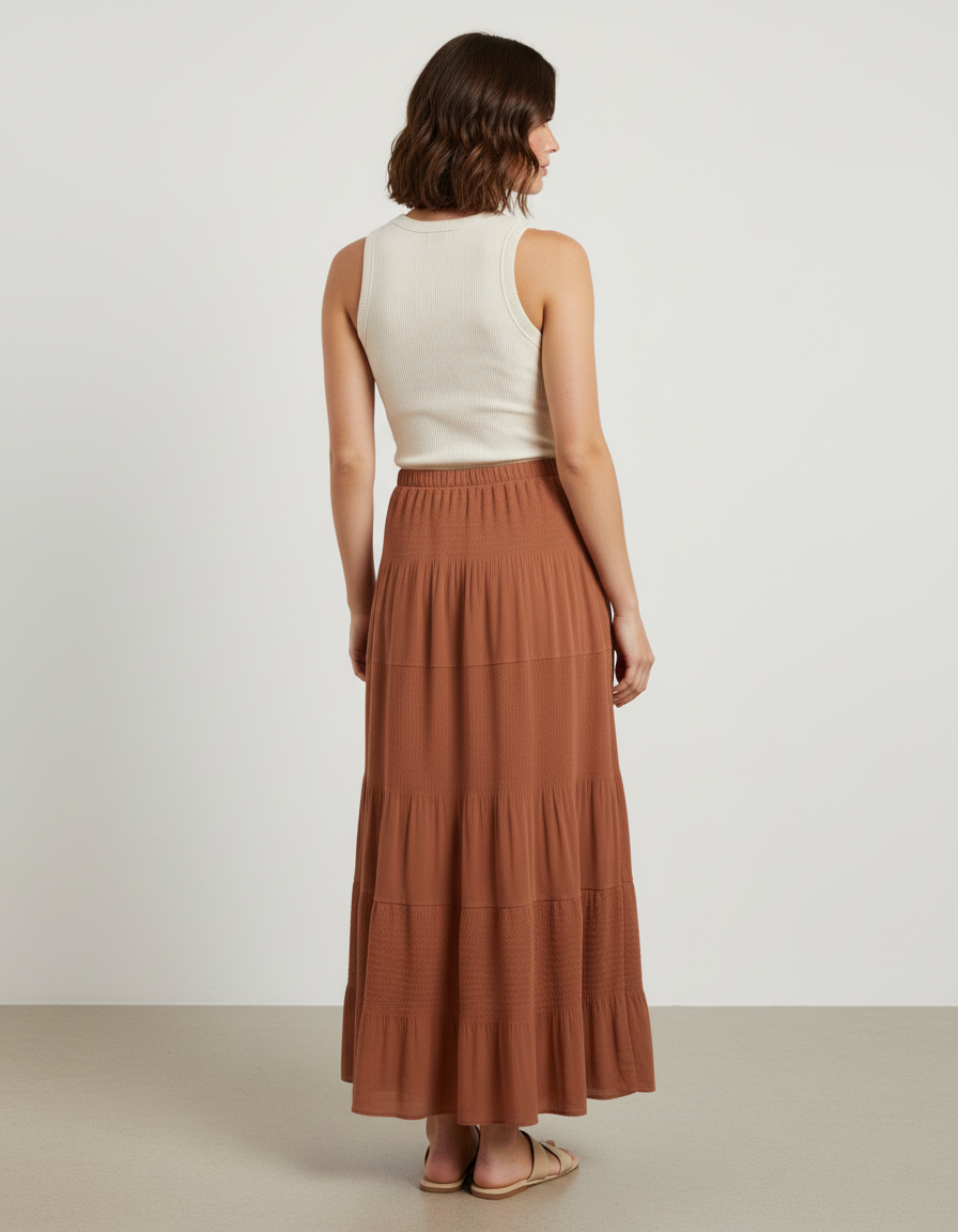 Jupe Longue Marron Étagée Fluide