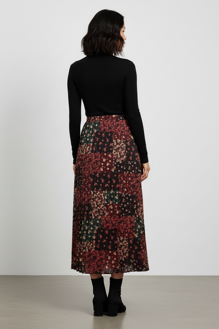 Jupe Longue Plissée Fleurie Fluide Femme Élégante