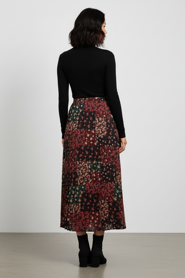 Jupe Longue Plissée Fleurie Fluide Femme Élégante