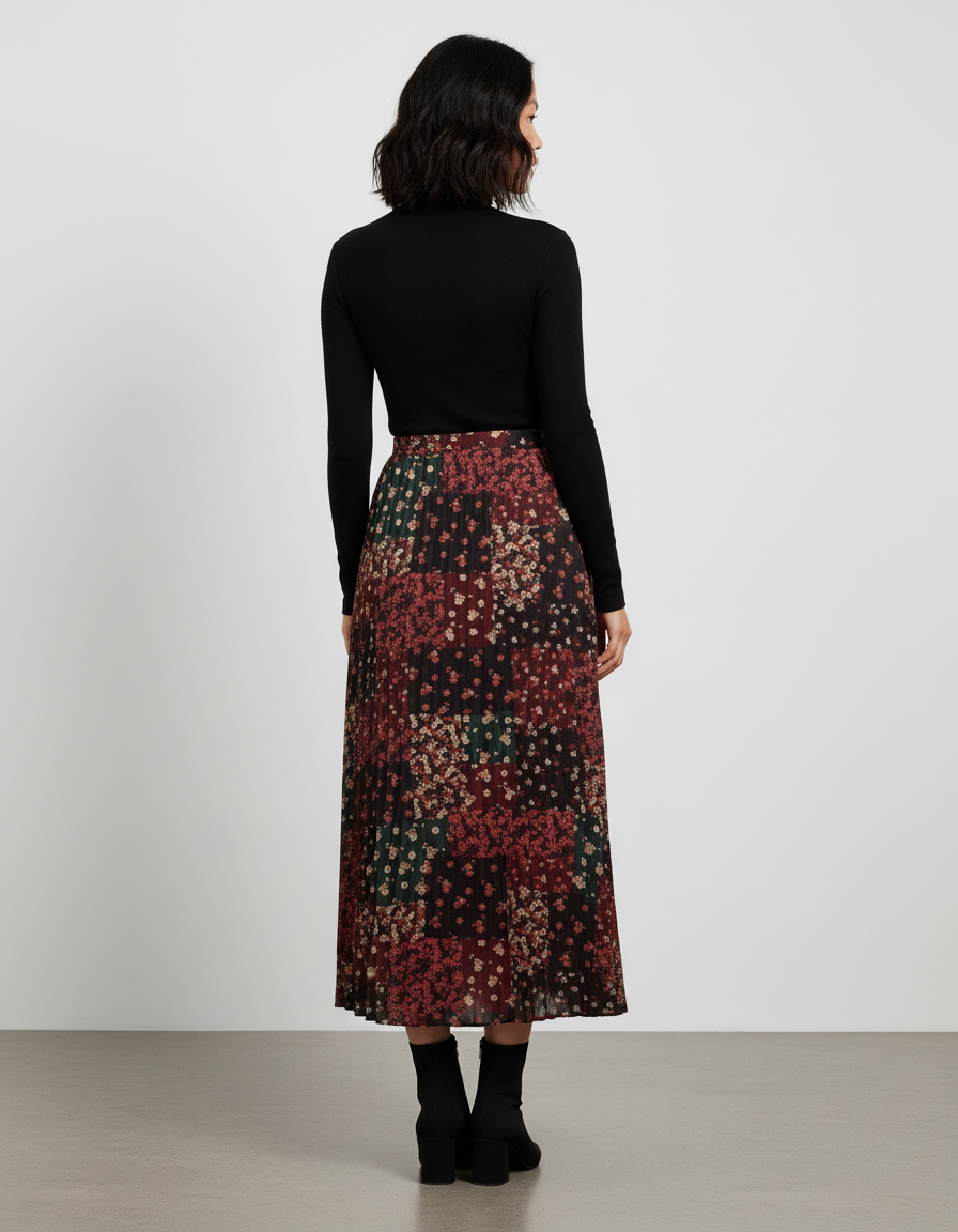 Jupe Longue Plissée Fleurie Fluide Femme Élégante