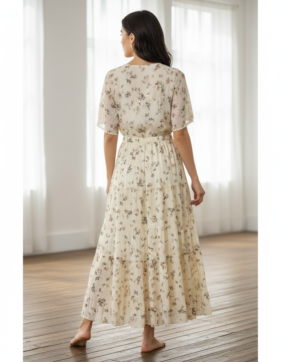 Jupe Longue Florale Plissée Fluide Chic Tendance