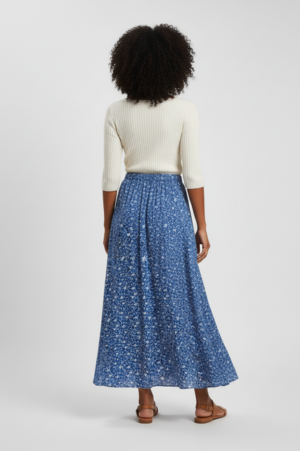 Jupe Longue Bleue Florale Fluide