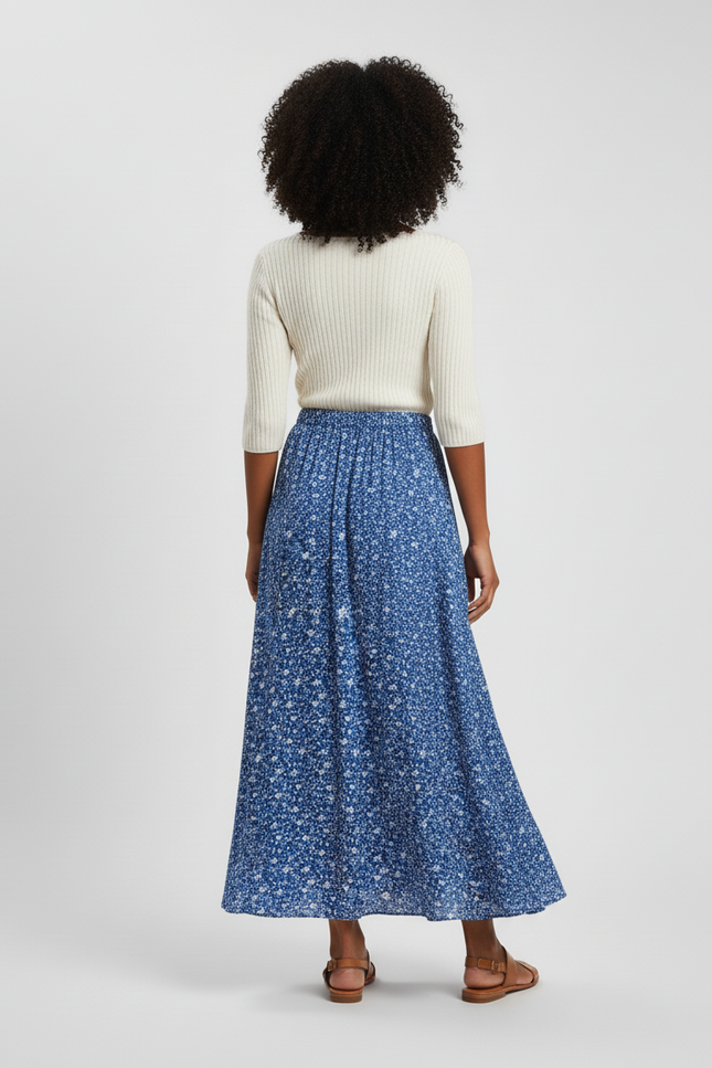 Jupe Longue Bleue Florale Fluide