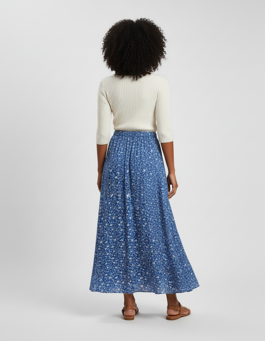 Jupe Longue Bleue Florale Fluide