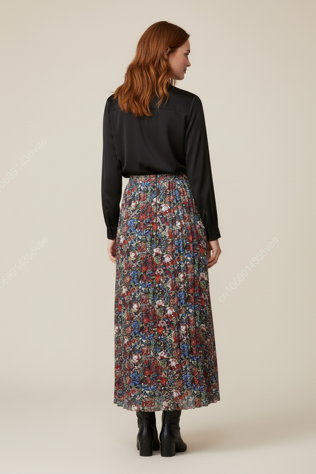 Jupe Longue Plissée Florale Fluide Mode Femme