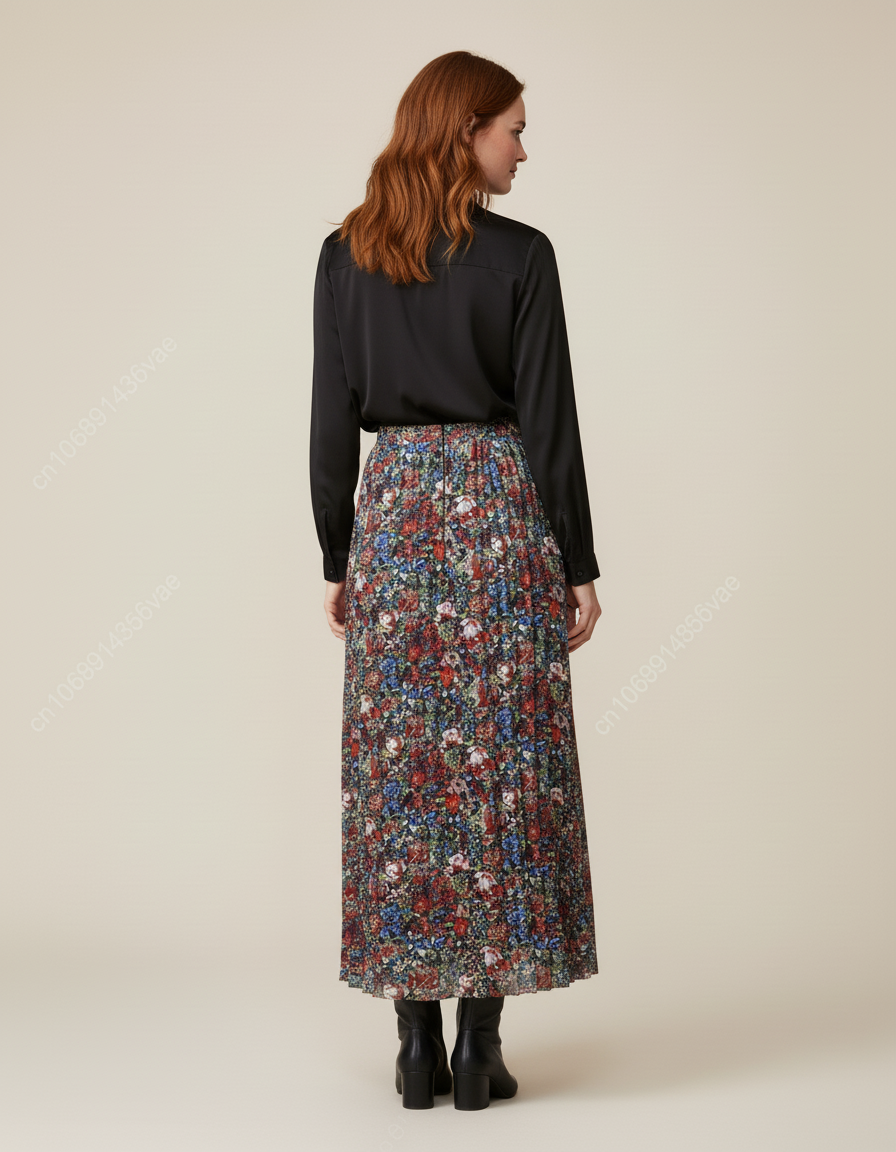 Jupe Longue Plissée Florale Fluide Mode Femme
