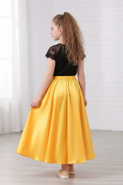 Jupe Longue Jaune Satin Fluide