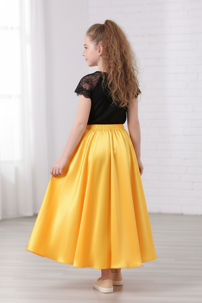 Jupe Longue Jaune Satin Fluide