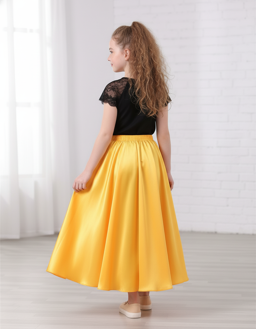 Jupe Longue Jaune Satin Fluide