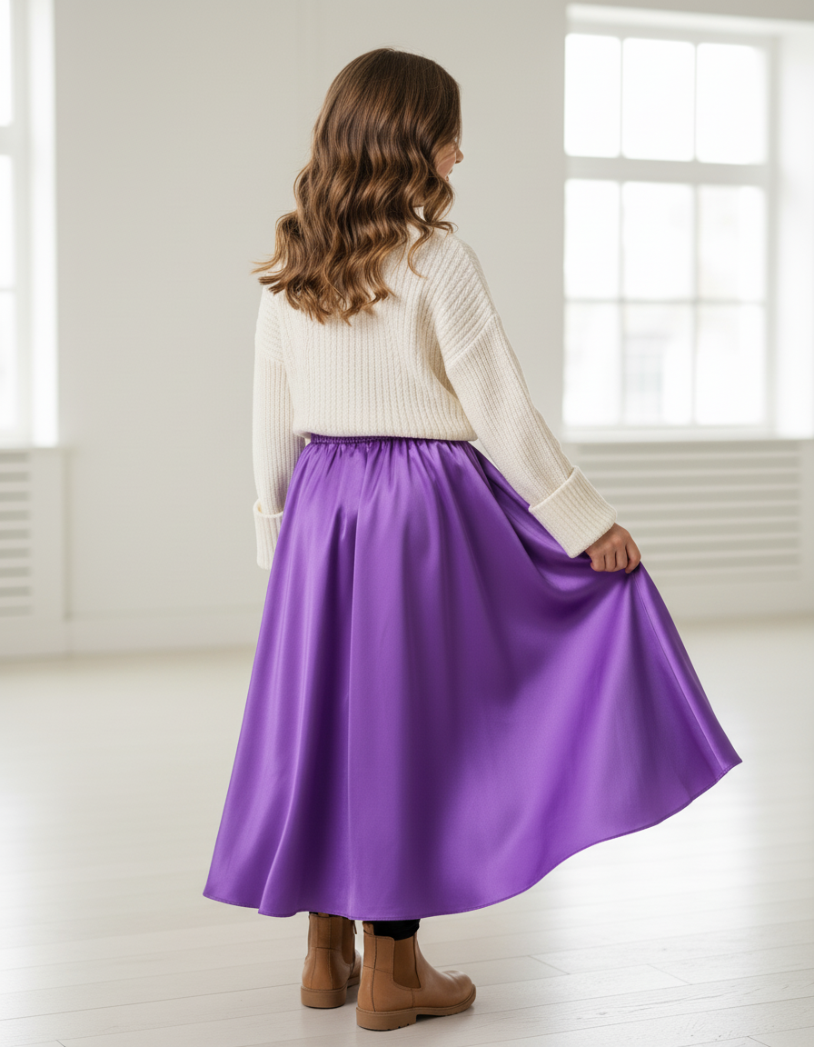 Jupe Longue Violette Satinée Fluide