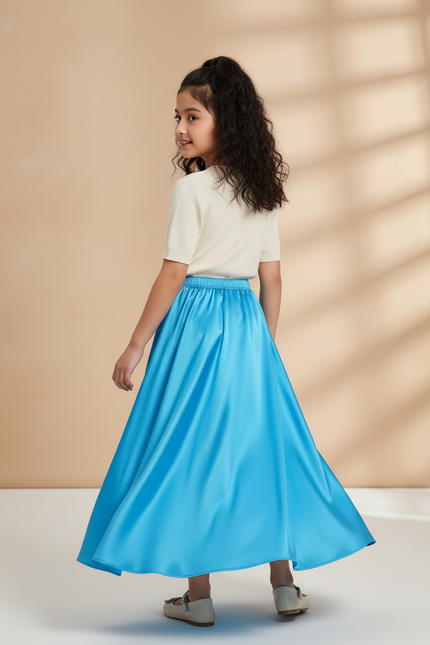 Jupe Longue Turquoise Satin Fluide Enfant