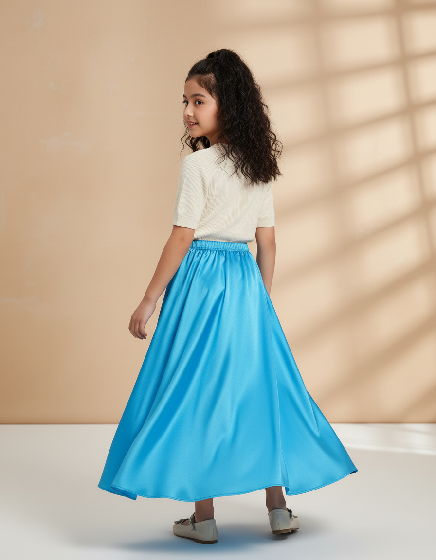 Jupe Longue Turquoise Satin Fluide Enfant