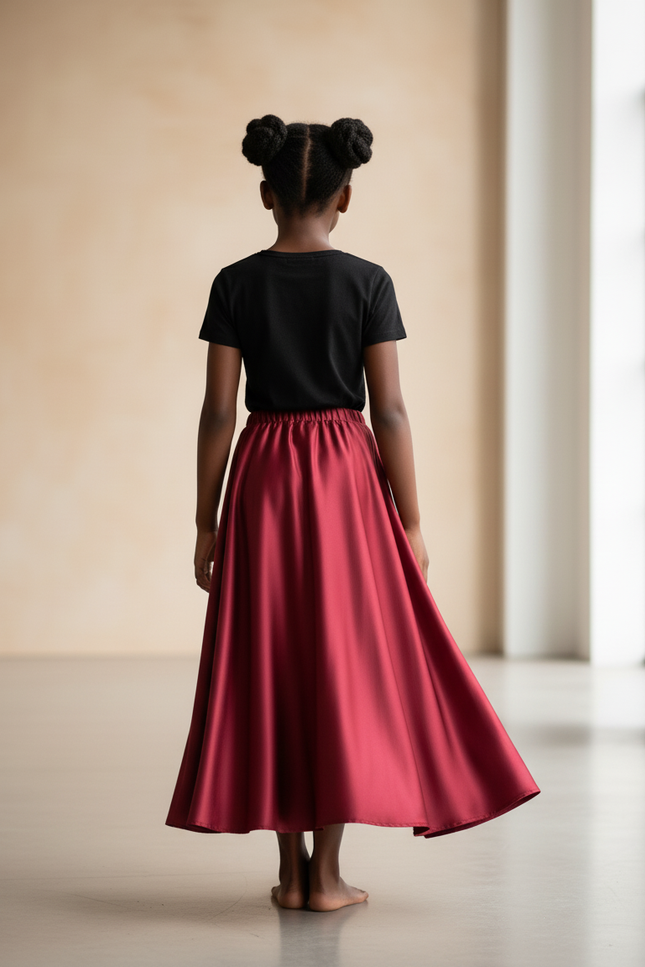 Jupe Longue Rouge Satinée Fluide Femme