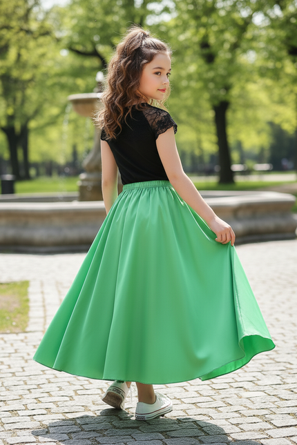 Jupe Longue Vert Satiné Fluide