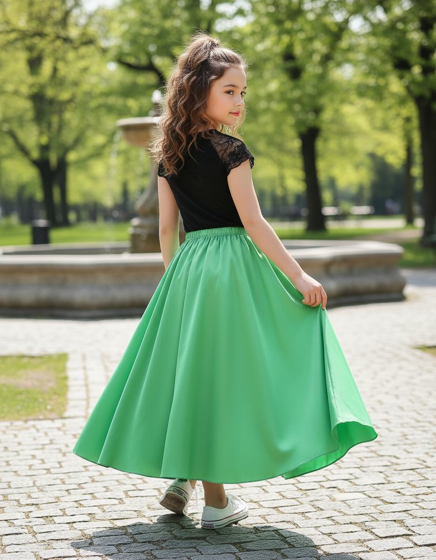 Jupe Longue Vert Satiné Fluide