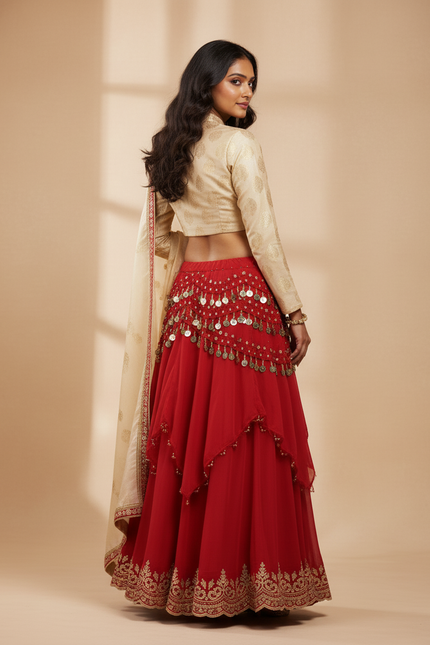 Jupe Longue Rouge Fluide Brodée