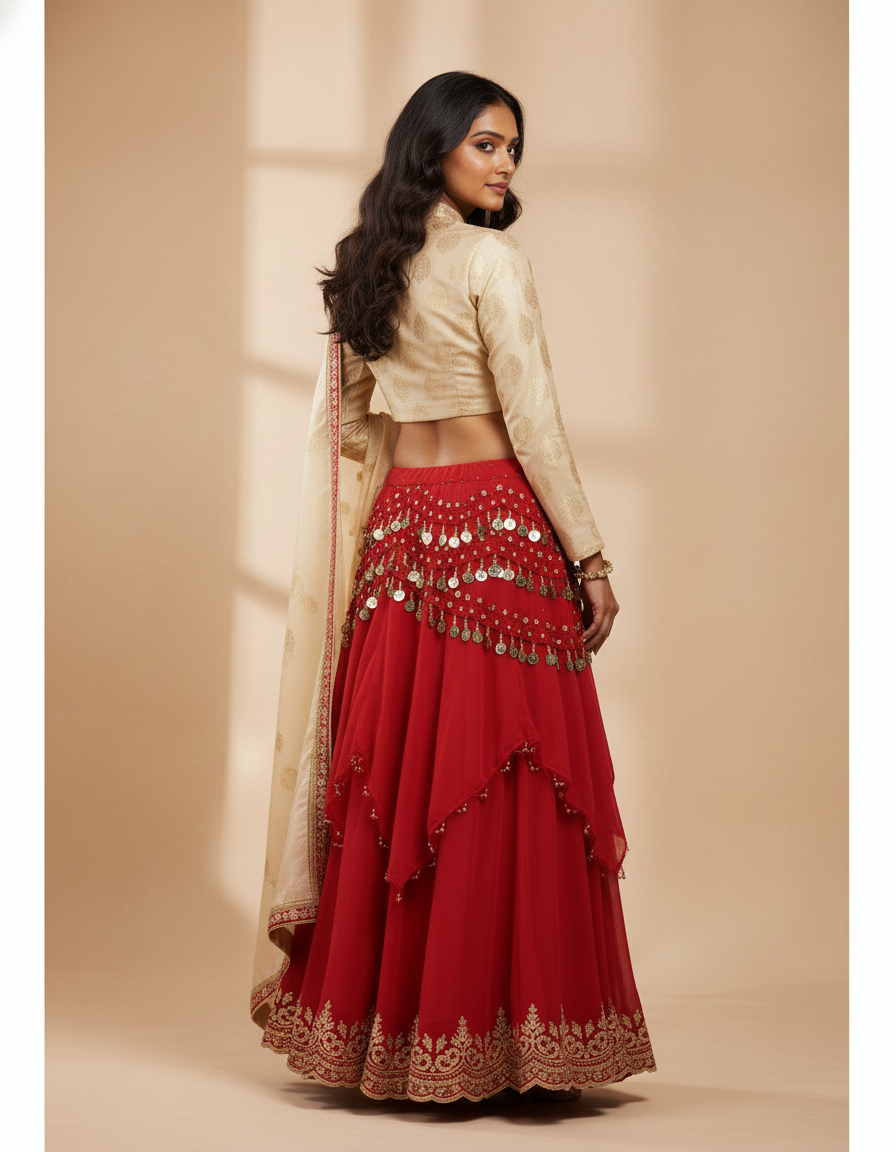 Jupe Longue Rouge Fluide Brodée