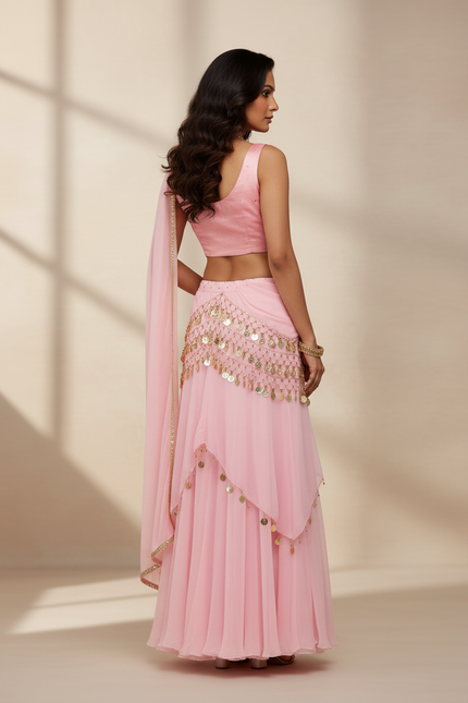 Jupe Longue Rose Fluide Volants