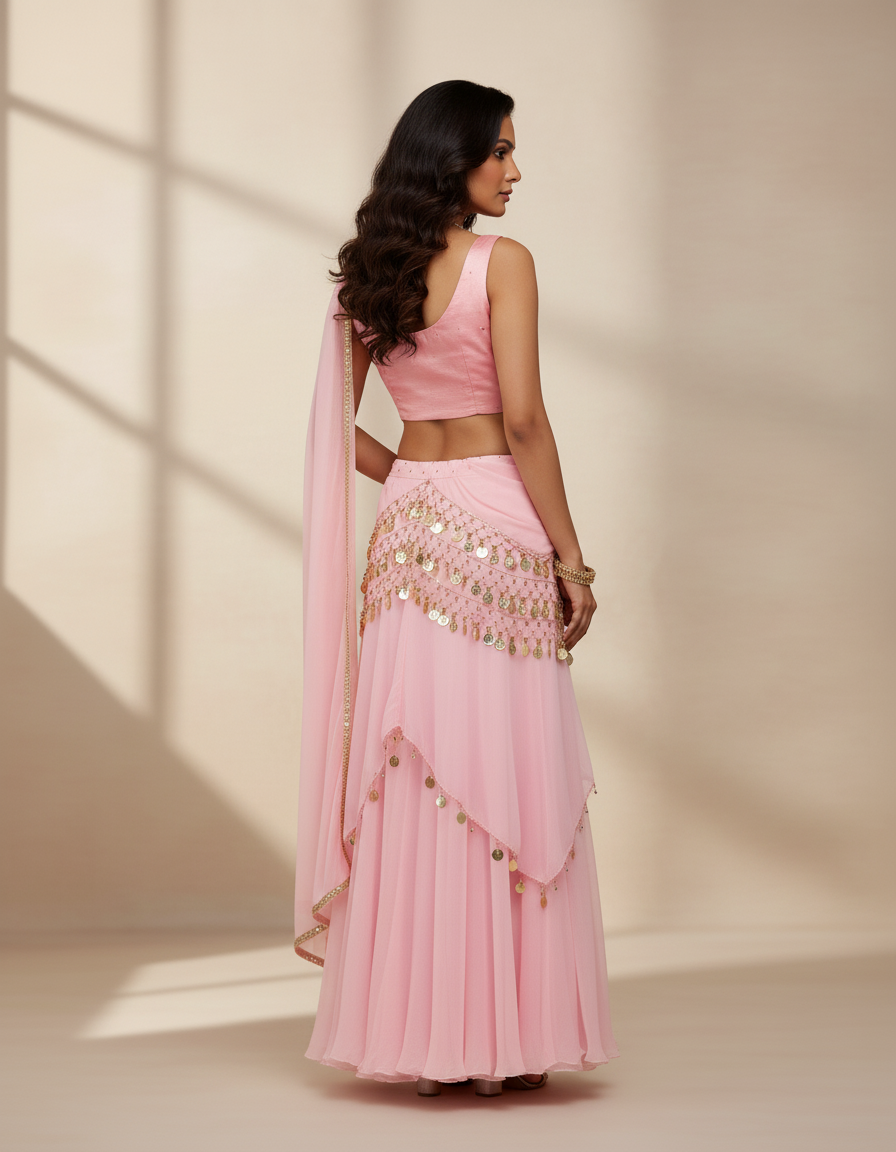 Jupe Longue Rose Fluide Volants