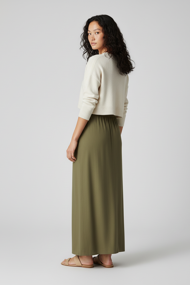 Jupe Longue Vert Olive Fluide