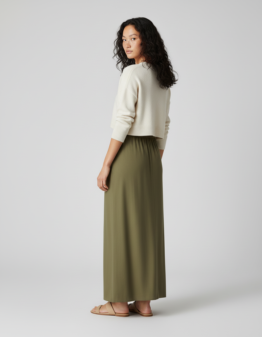 Jupe Longue Vert Olive Fluide