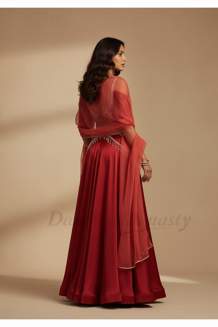 Jupe Longue Rouge Satin Fluide