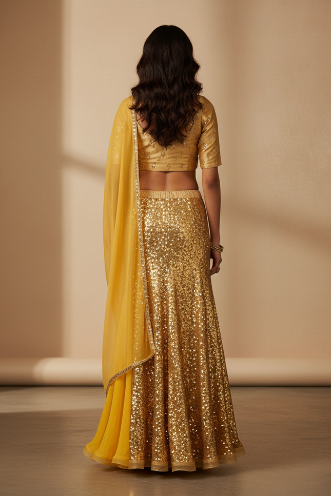 Jupe Longue Paillettes Jaune Élégante