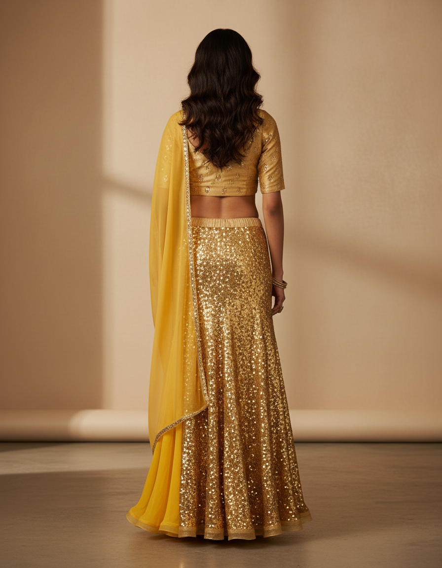 Jupe Longue Paillettes Jaune Élégante