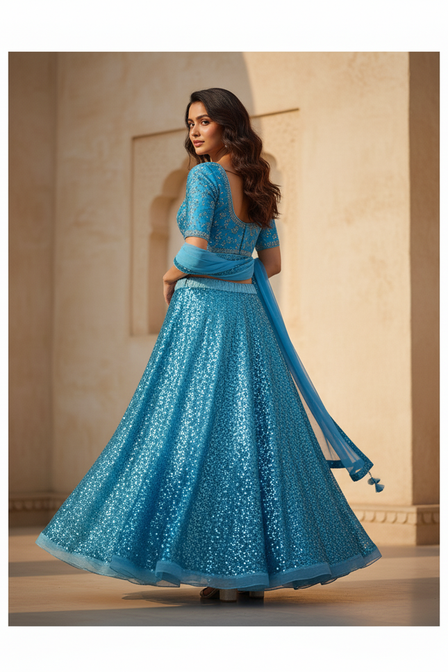 Jupe Longue Bleue Paillettes Fluide