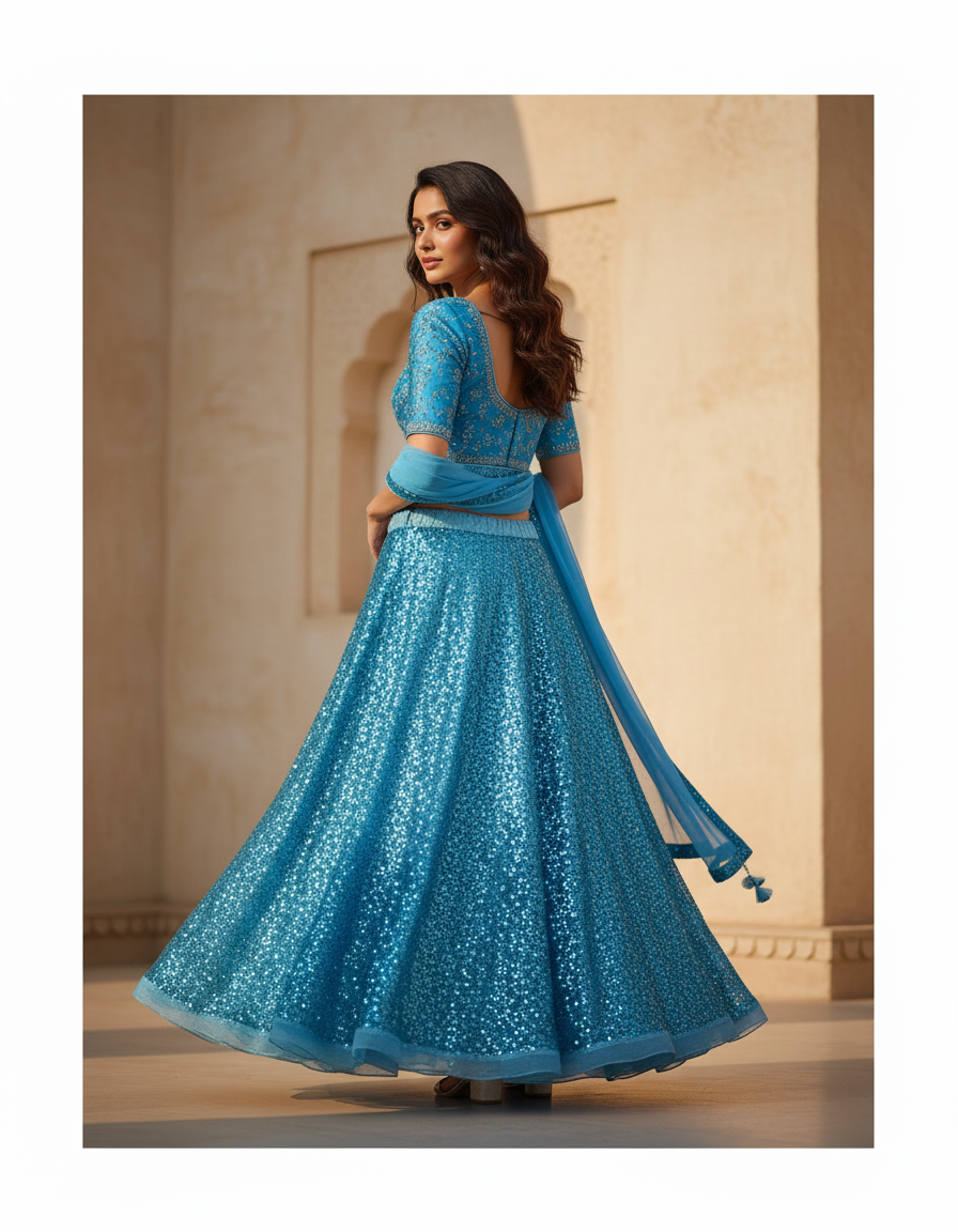 Jupe Longue Bleue Paillettes Fluide