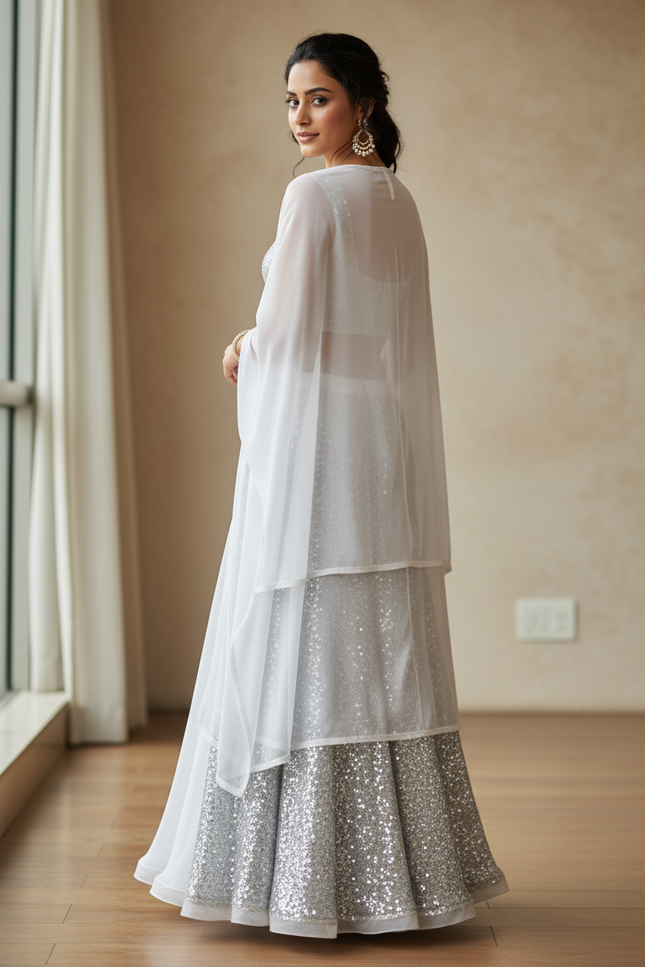 Jupe Longue Argentée Pailletée Élégante