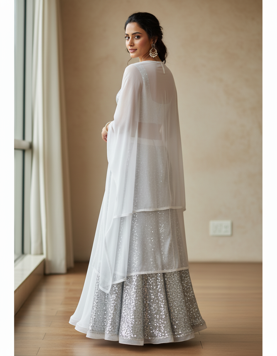 Jupe Longue Argentée Pailletée Élégante