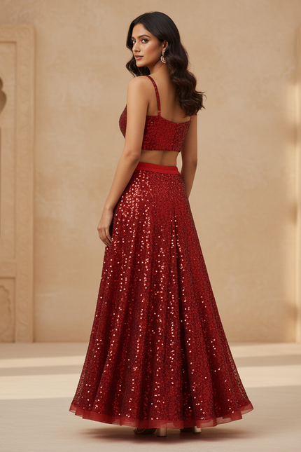 Jupe Longue Rouge Pailletée Élégante