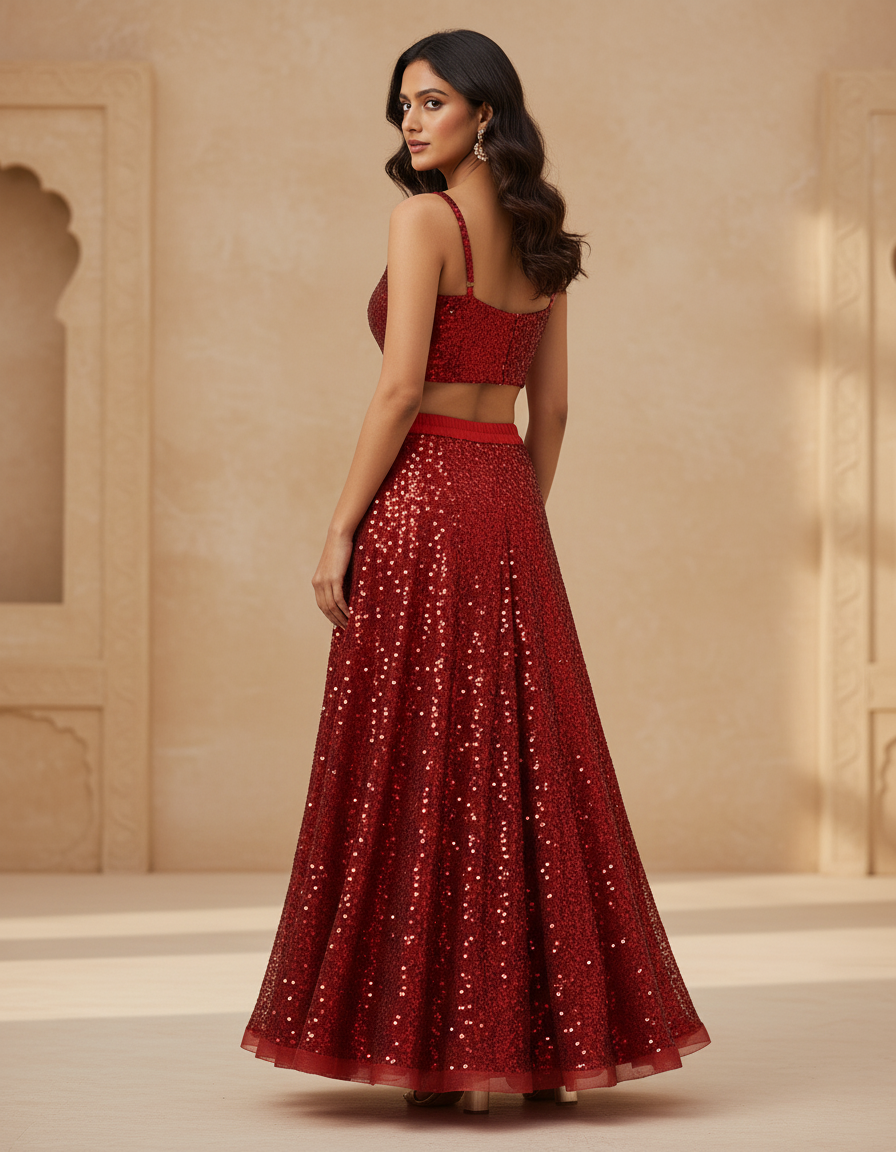 Jupe Longue Rouge Pailletée Élégante