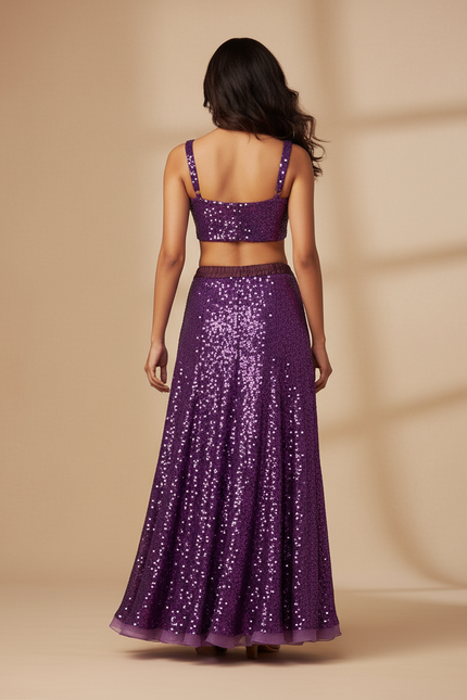 Jupe Longue Violette Pailletée Fluide