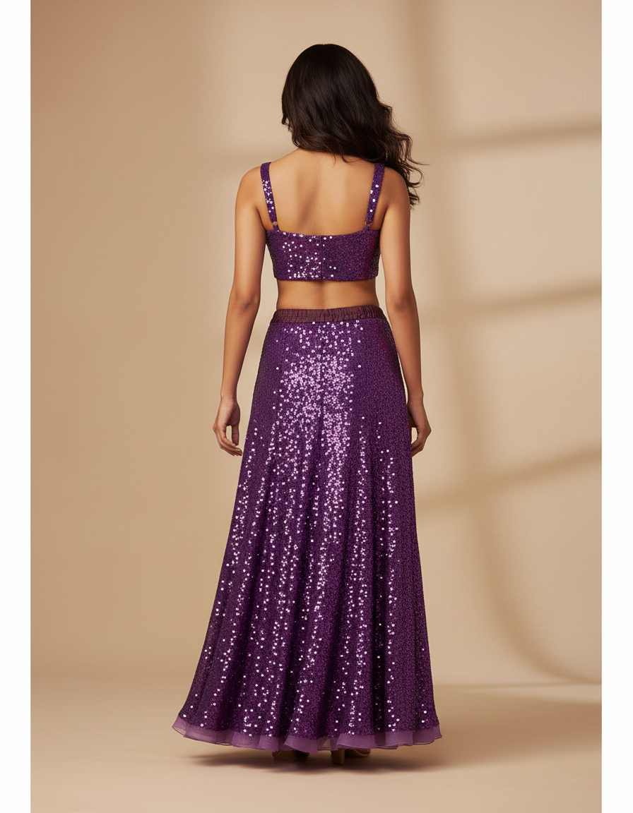 Jupe Longue Violette Pailletée Fluide