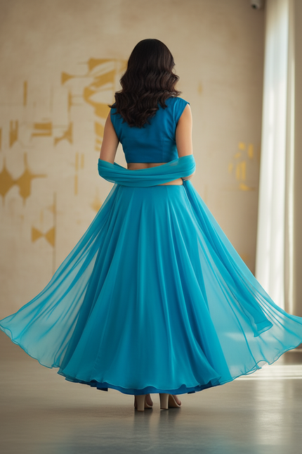 Jupe Longue Bleu Turquoise Fendue Fluide