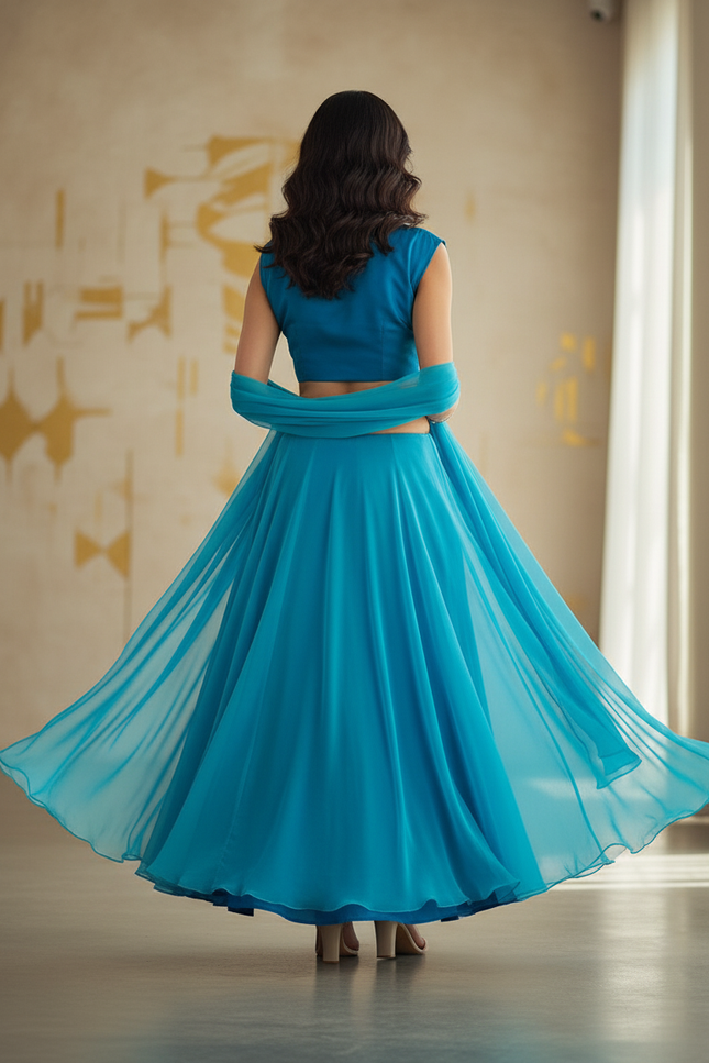 Jupe Longue Bleu Turquoise Fendue Fluide