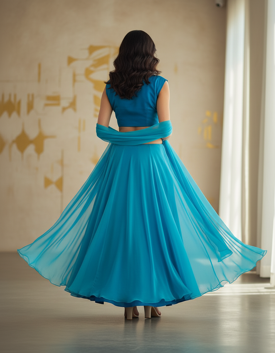 Jupe Longue Bleu Turquoise Fendue Fluide