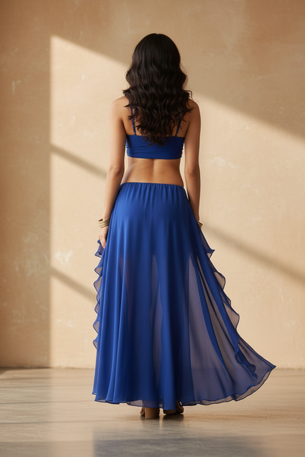 Jupe Longue Bleue Fendue Fluide