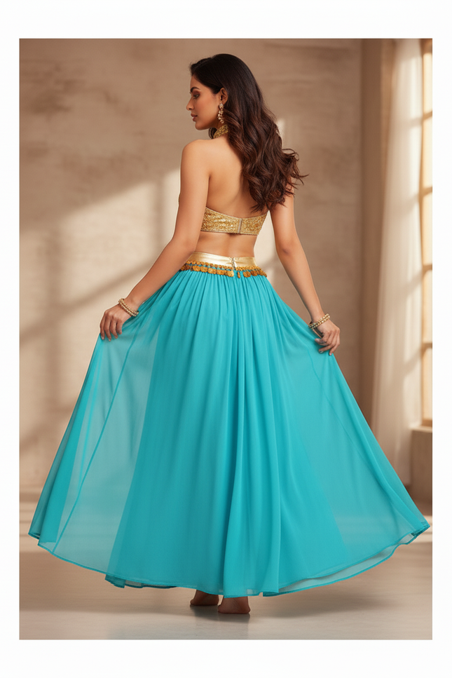 Jupe Longue Fluide Turquoise Fendue