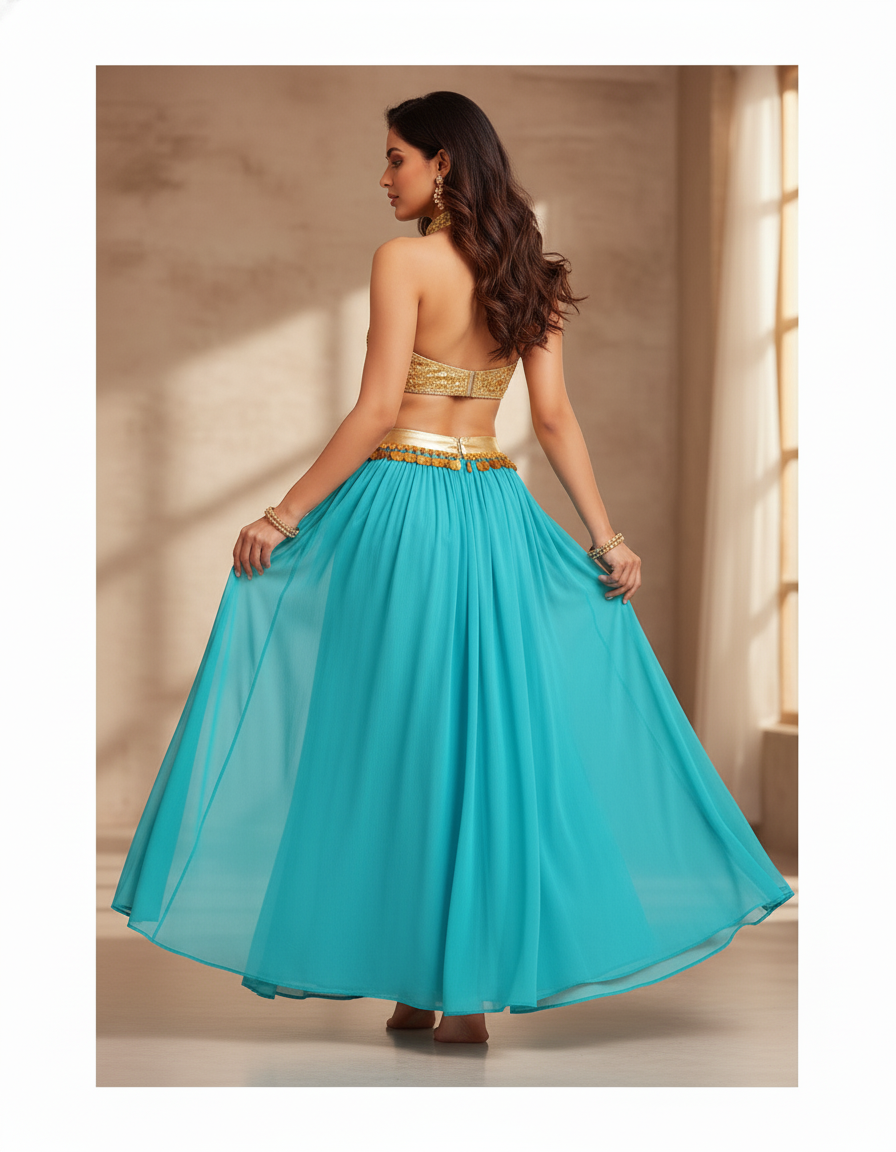 Jupe Longue Fluide Turquoise Fendue