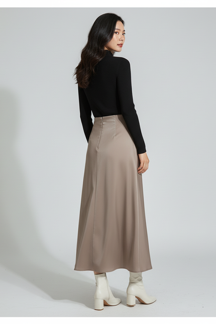 Jupe Longue Beige Satinée Fluide